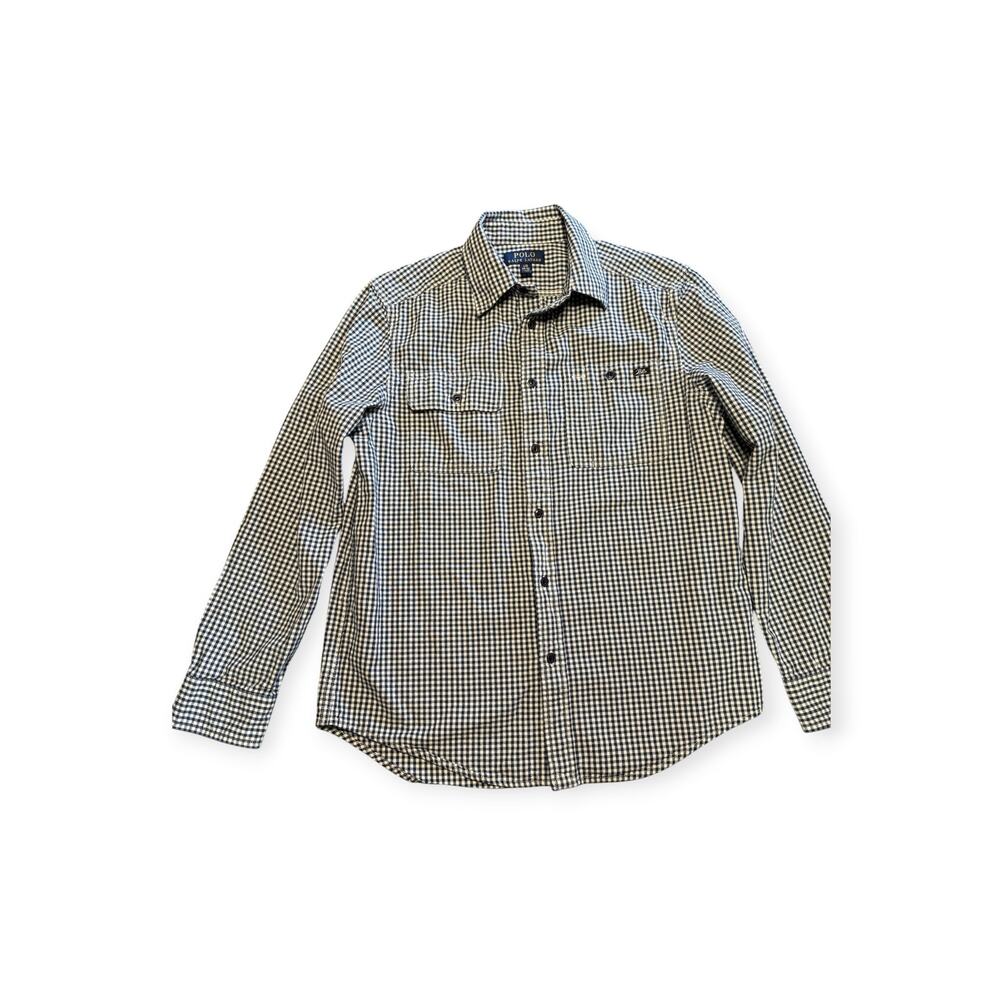Polo Ralph Lauren Navy White Check Shirt Size L 14-16 100% Cotton